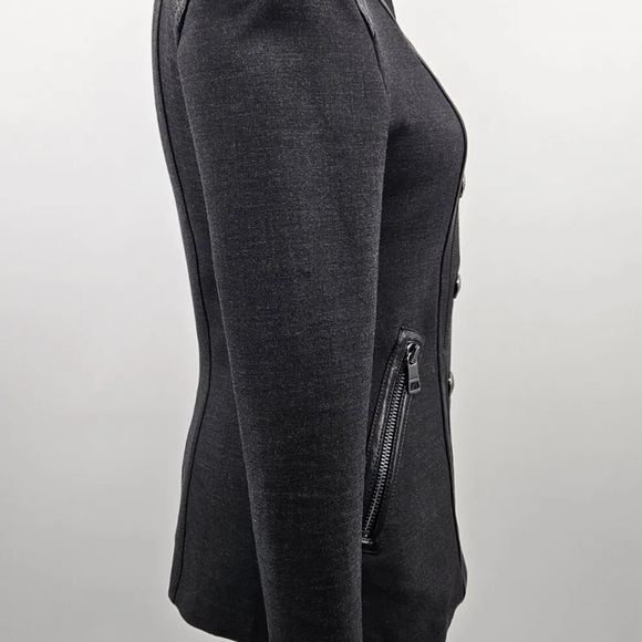BURBERRY London Double Breasted Dark Gray/ Black Leather Trim Coat Jacket Sz 6 - Picture 2 of 15